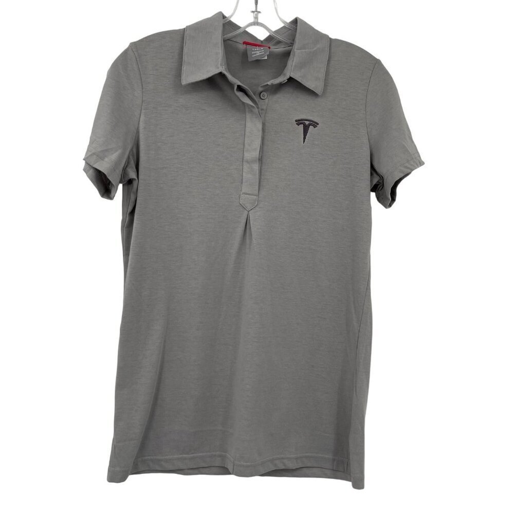 TESLA‎ Motors Grey Polo Women's Small Logo Preppy Jersey Knit
